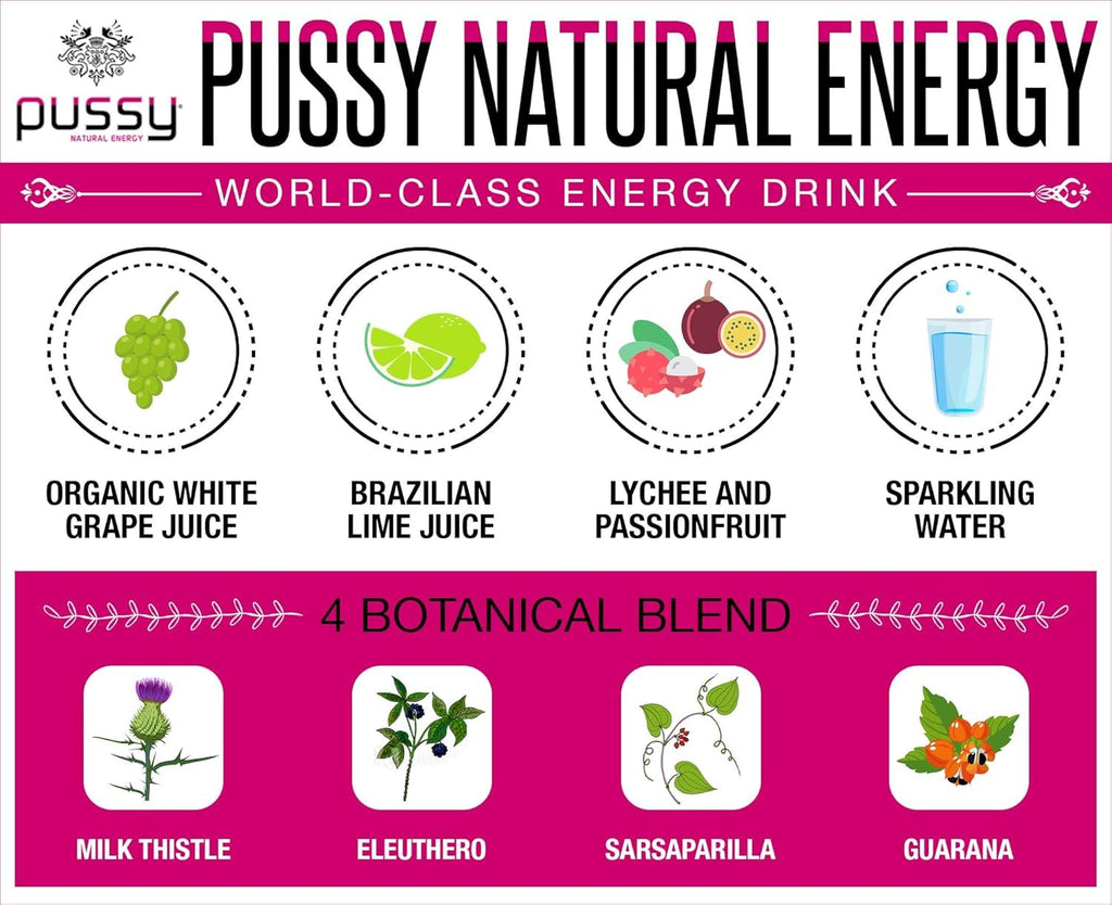 Pussy Energy Drink, Carbonated Drinks, Energy Drinks 3 Pack 250Ml - All Natural Energy Drink-Overall Caffeine Drinks,  Packaging