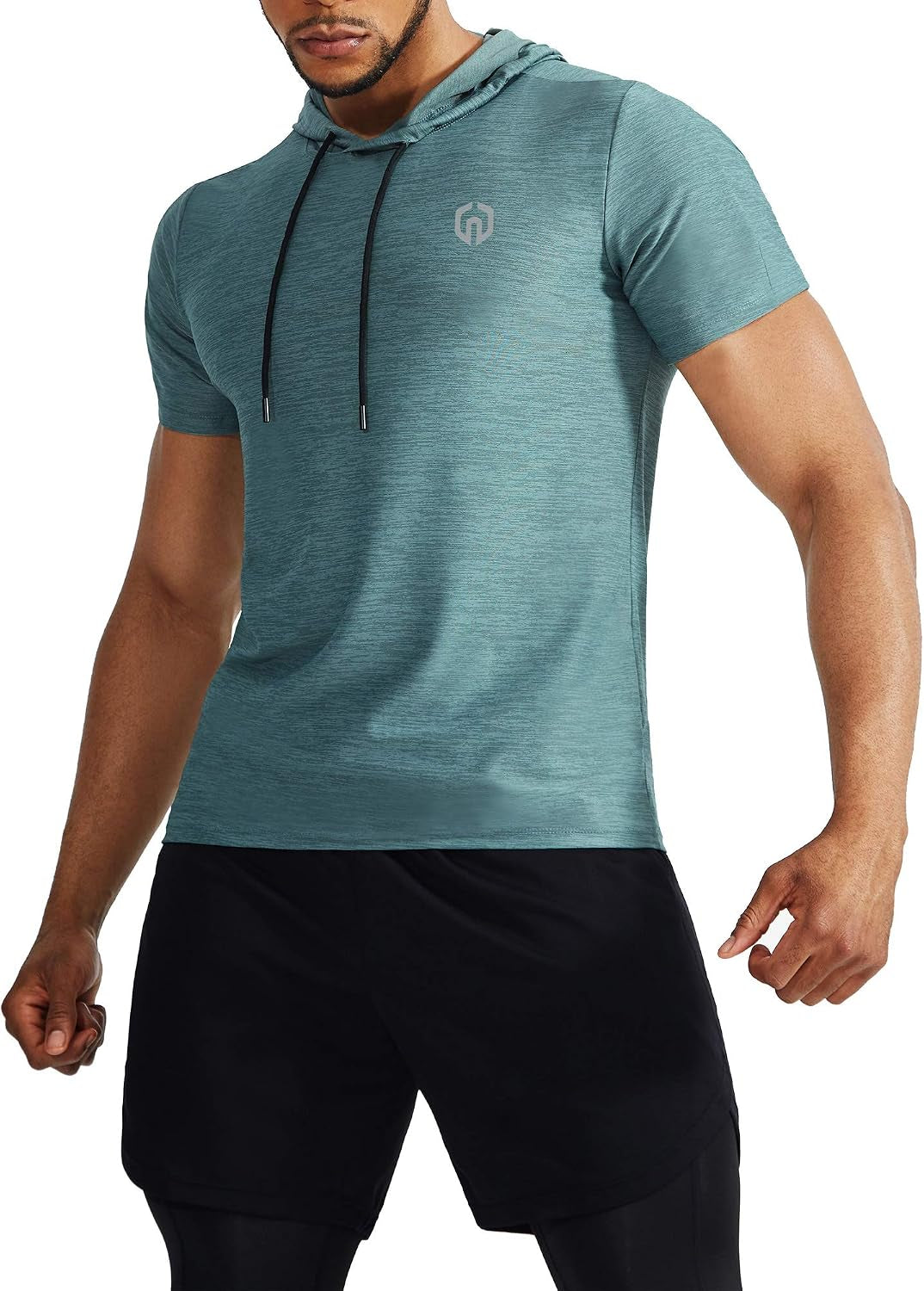 Men'S 3 Pack Dry Fit Running Shirt Workout Athletic Shirt with Hoods,Navy Blue,Light Green,Grey,M