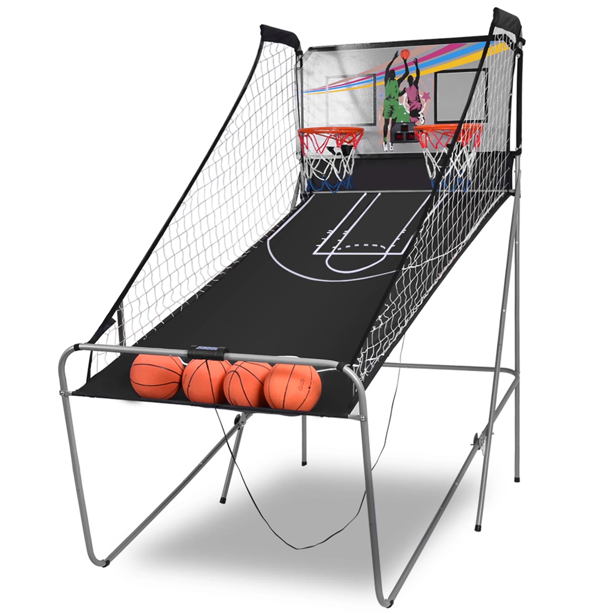 Dual LED Electronic Shot Basketball Arcade Game with 8 Game Modes 4 Balls Foldable Grey