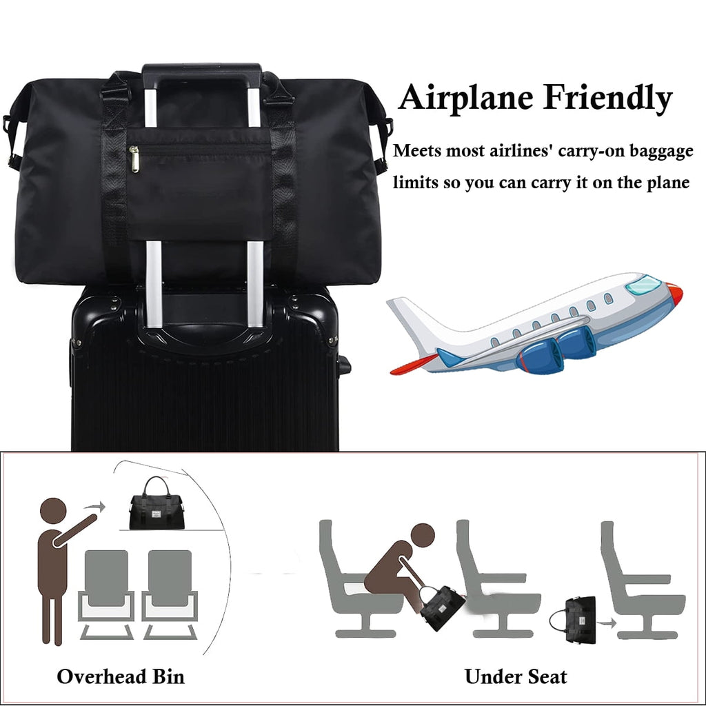 37L Travel Duffle Bag, Waterproof Weekender Carry on Tote Bags for Women, Sport Gym Bag for Men, Hospital Bag for Labor and Delivery, Overnight Luggage Bag with Trolley Sleeve Coral, Black