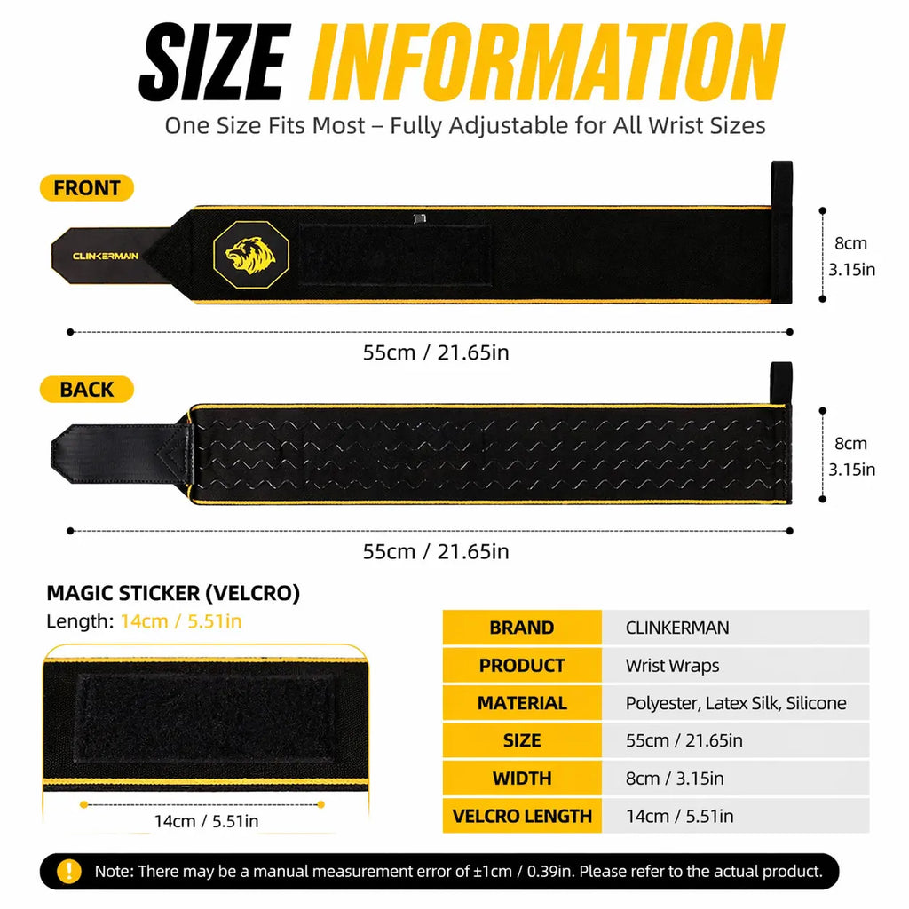 Wrist Wraps for Weightlifting & Gym Training – Anti-Slip, Adjustable, Durable Polyester & Silicone Support for Strength, Crossfit, and Powerlifting