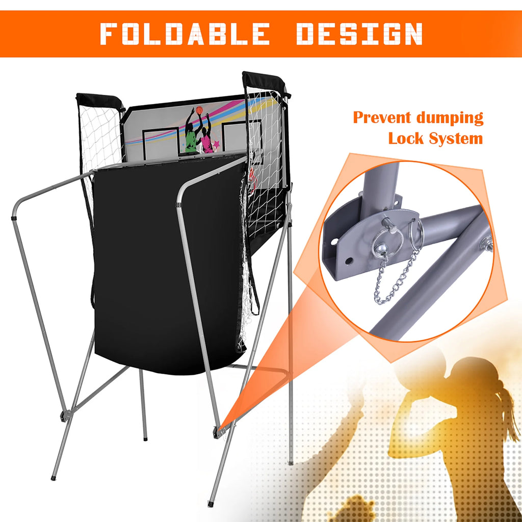 Dual LED Electronic Shot Basketball Arcade Game with 8 Game Modes 4 Balls Foldable Grey