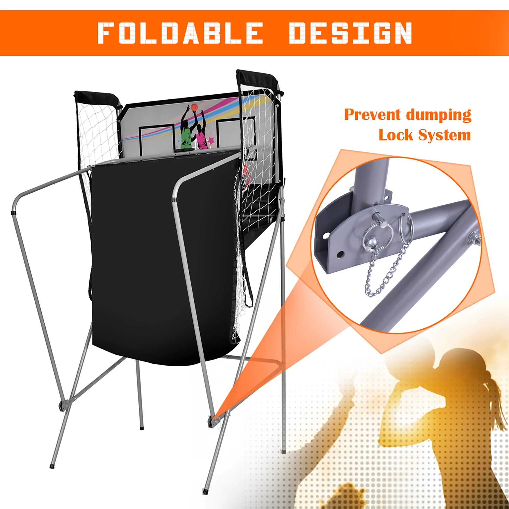 Dual LED Electronic Shot Basketball Arcade Game with 8 Game Modes 4 Balls Foldable Grey