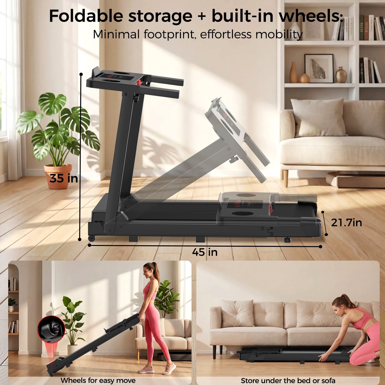 Treadmill, 3.0 HP Walking Pad Treadmill for Home, Folding Running Treadmill with 300 Lbs Capacity, LED Display