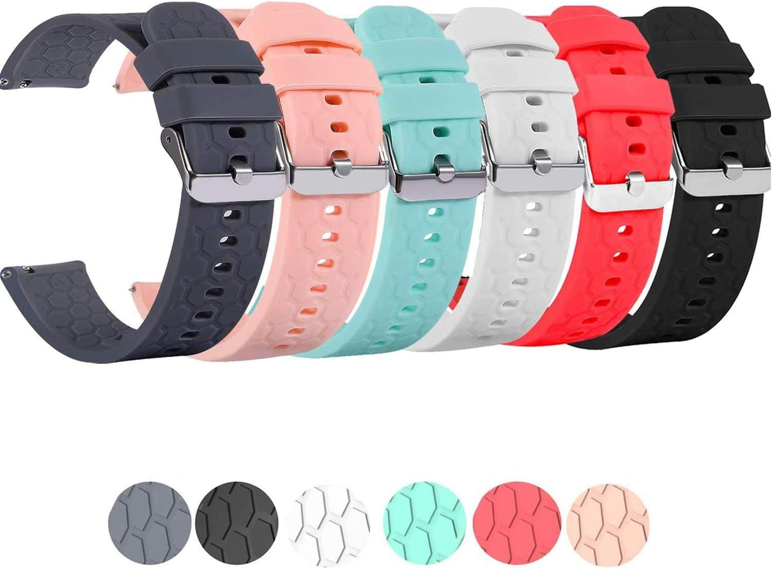 6Pack Bands Compatible with IP67 Waterproof Sports Tracker Watch Replacement Soft Straps Silicone Watch Band Strap with Quick Release Pins for IP67 Fitness Watch Activity Tracker