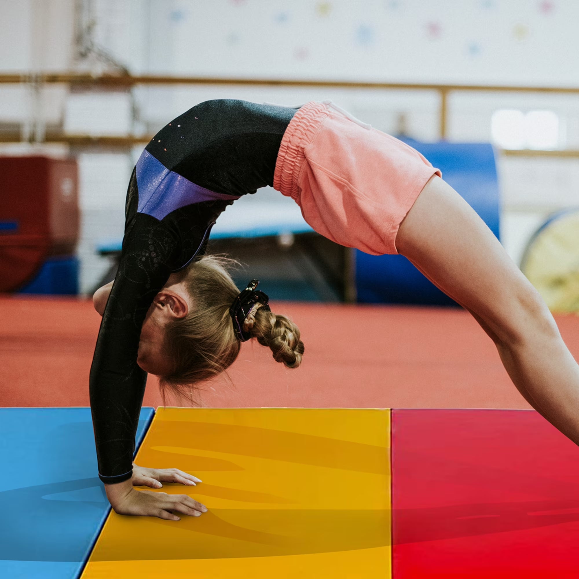 10Ft X 4Ft X 2In 4-Panel All-Purpose Folding Gymnastics Mat, Multicolored