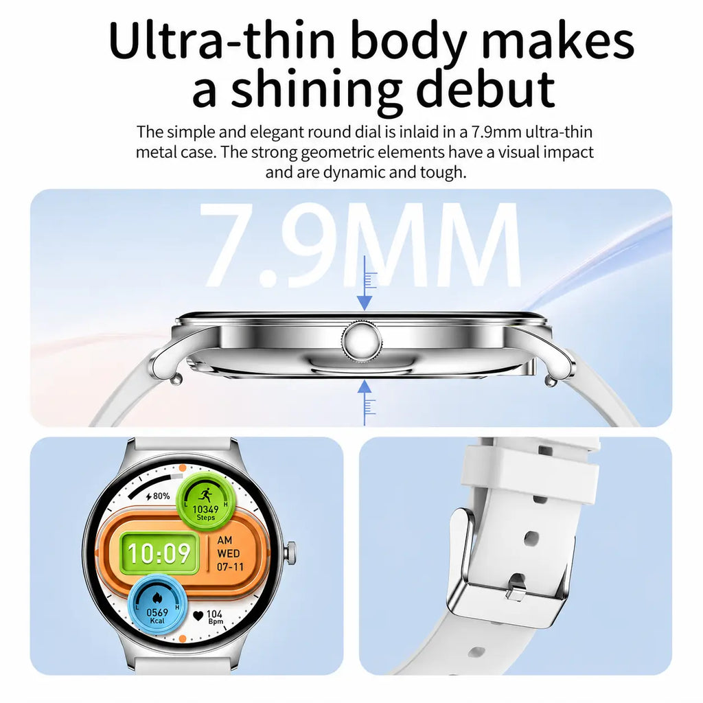 Aetow Premium Smartwatch for Women, 1.43” AMOLED 466×466 Display, Bluetooth Calling, 7.9Mm Ultra-Thin Metal Design, Always-On Display, 100+ Sports Modes, Heart Rate, Spo2, Sleep & Cycle Tracking, Running