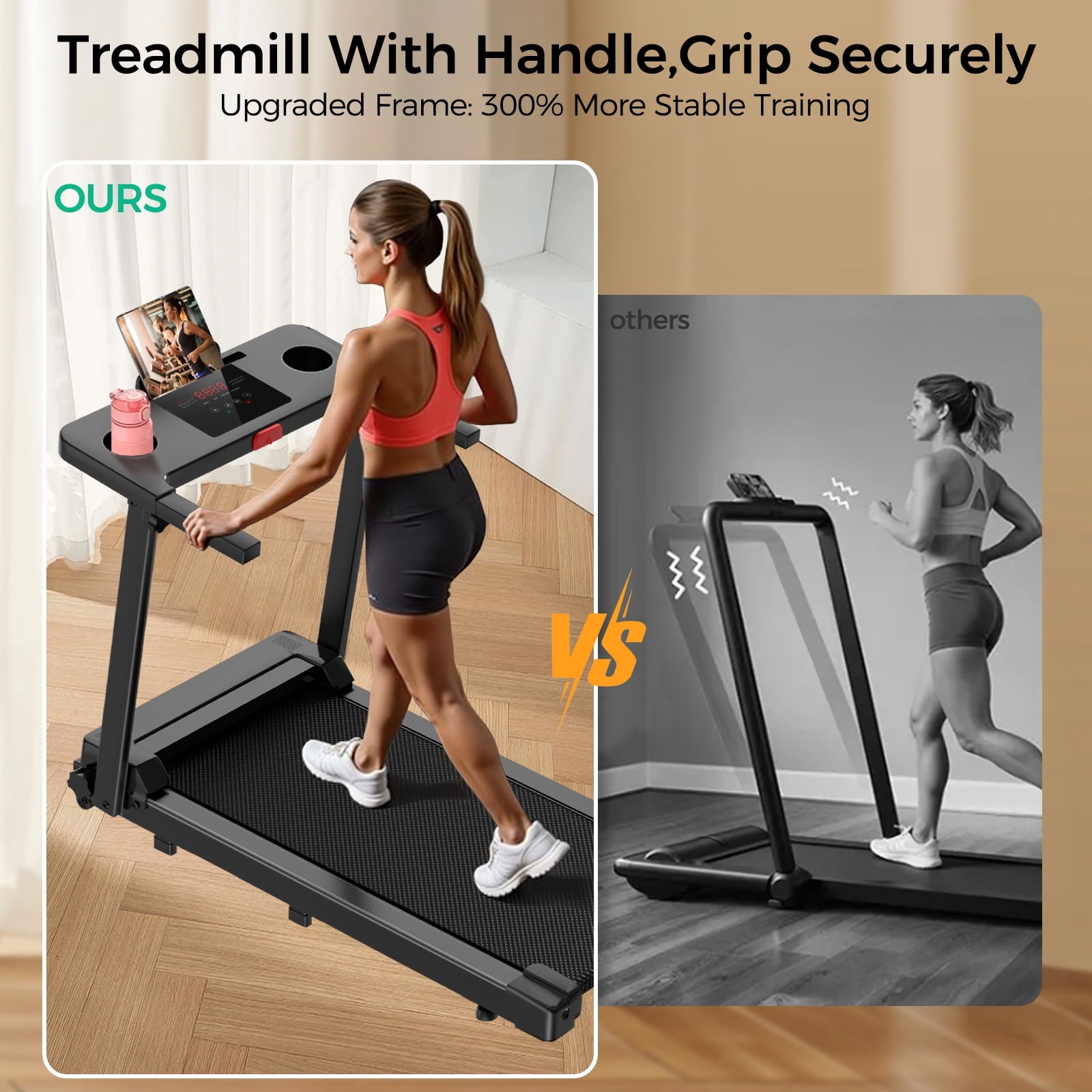 Treadmill, 3.0 HP Walking Pad Treadmill for Home, Folding Running Treadmill with 300 Lbs Capacity, LED Display