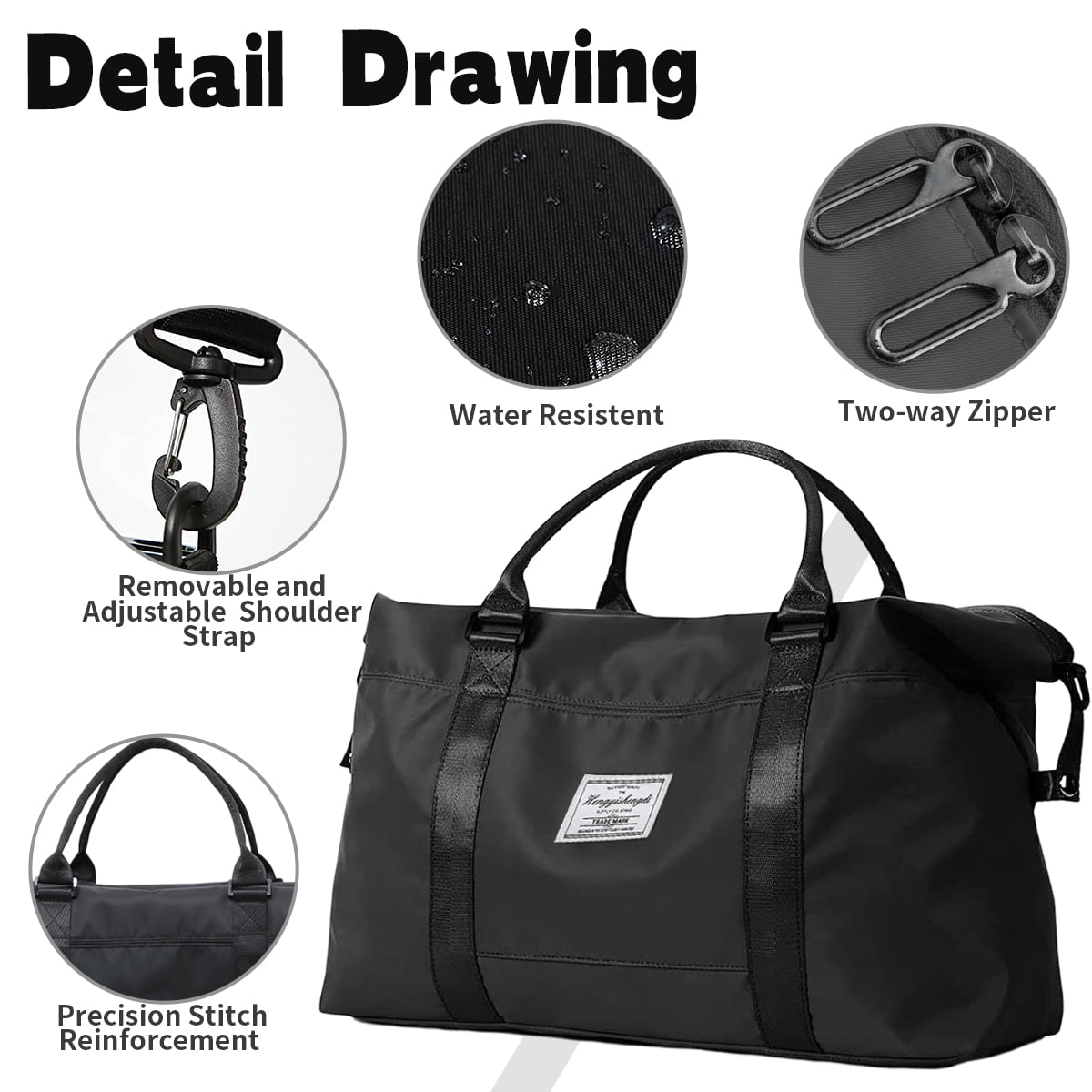 37L Travel Duffle Bag, Waterproof Weekender Carry on Tote Bags for Women, Sport Gym Bag for Men, Hospital Bag for Labor and Delivery, Overnight Luggage Bag with Trolley Sleeve Coral, Black