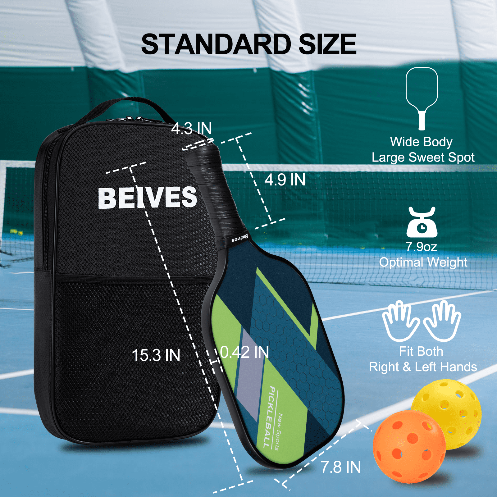 4-Pack Fiberglass Pickle Ball Set with 4 Balls & Portable Bag - Lightweight Pickleball Paddles for Indoor/Outdoor