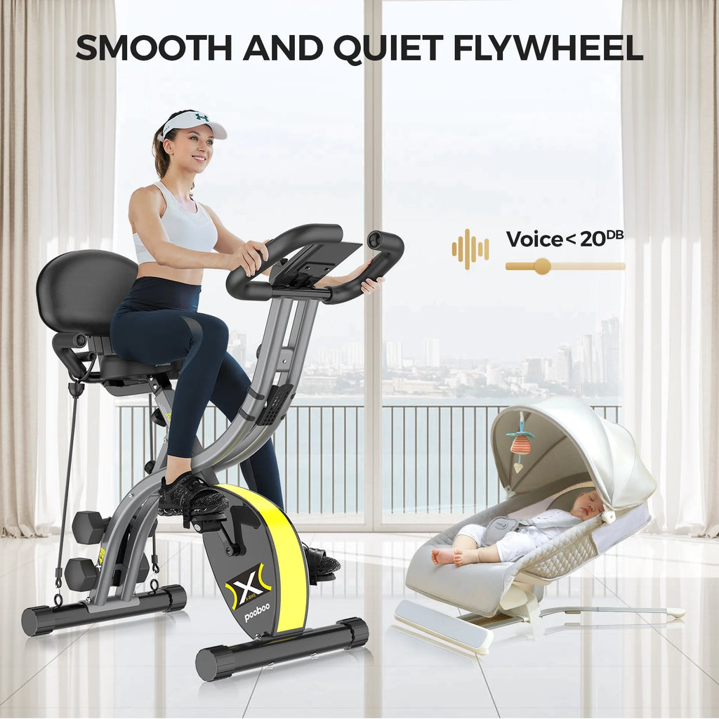Folding Cycling Bicycle Magnetic Exercise Bike Fitness Indoor Upright Stationary Bike with Dumbbells and Resitance Bands for Home Cardio Workout Weight up to 300 LBS