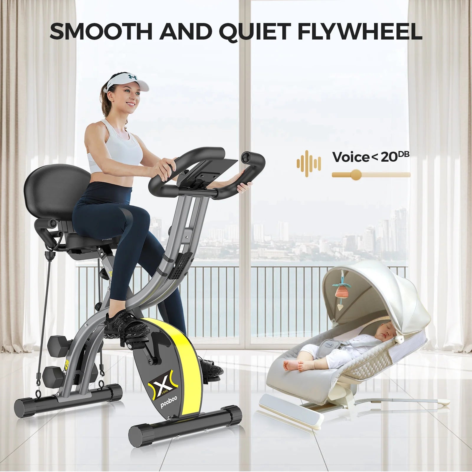 Folding Cycling Bicycle Magnetic Exercise Bike Fitness Indoor Upright Stationary Bike with Dumbbells and Resitance Bands for Home Cardio Workout Weight up to 300 LBS