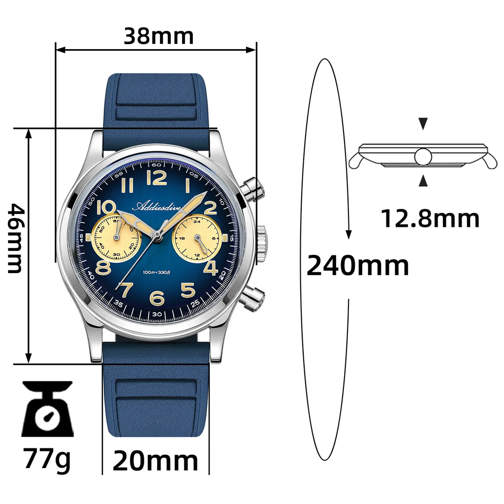 ADDIESDIVE Chronograph Watch Sport Watches for Men- Hybird Movement 38Mm Owl Dial 100M Waterproof Luminous Stop Watch Business Casual Watch Men'S Gift
