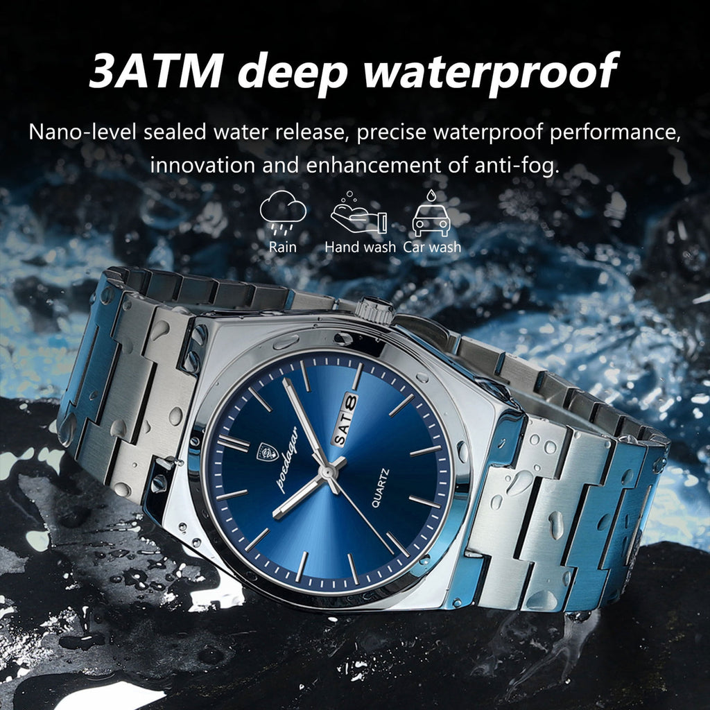 Men Gold Quartz Stainless Steel Fashion Watch Analog Waterproof Luminous Date Wristwatch