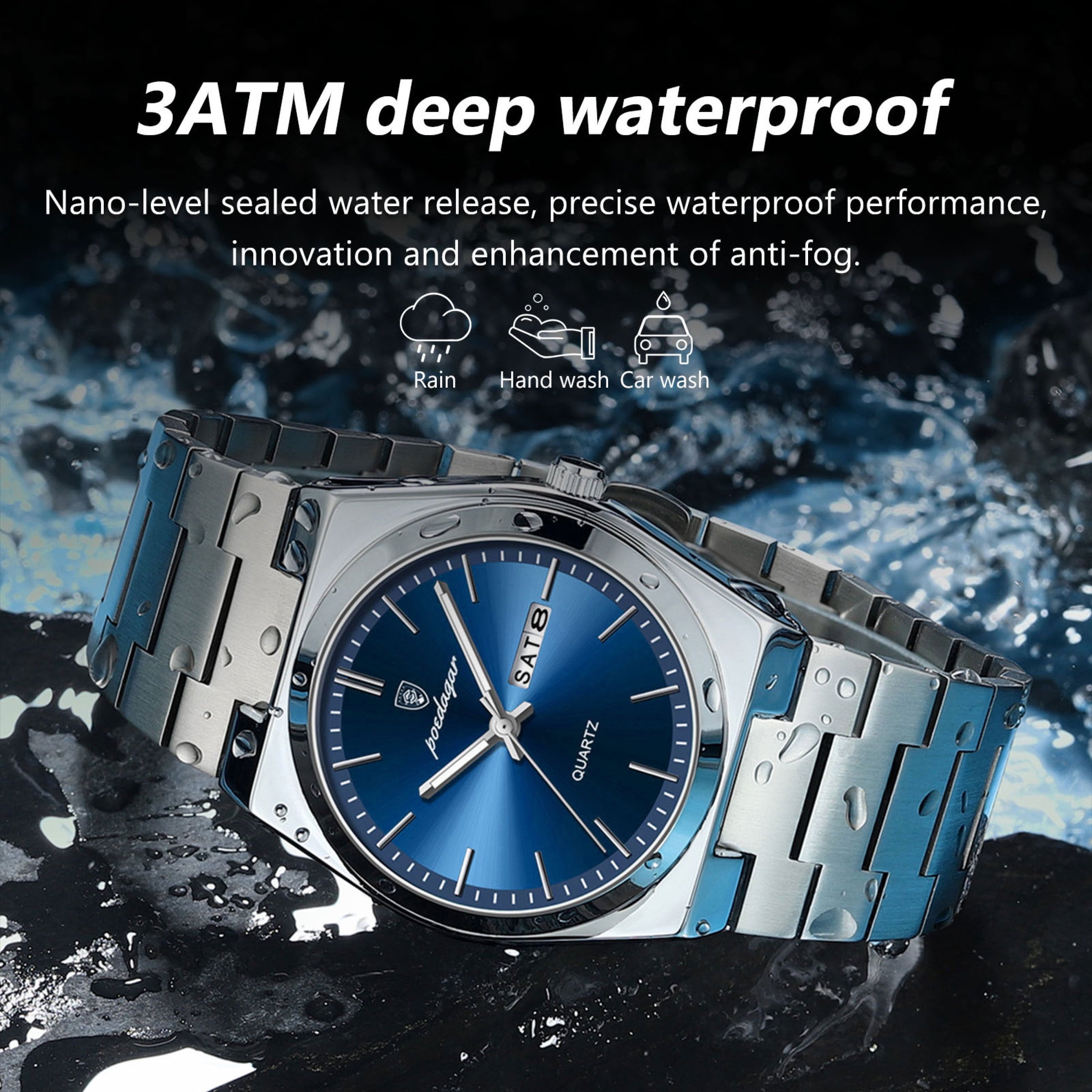Men Gold Quartz Stainless Steel Fashion Watch Analog Waterproof Luminous Date Wristwatch